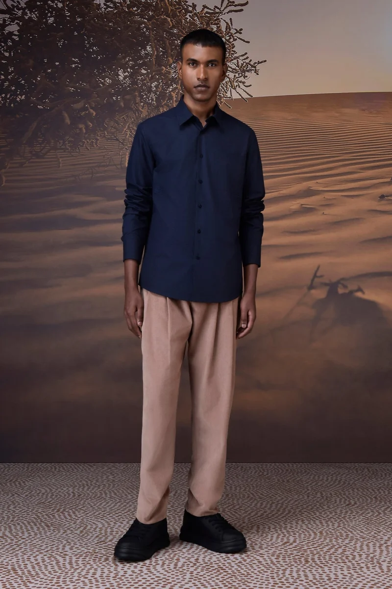 Genes Lecoanet Hemant  Classic Giza Poplin Shirt - Navy for Men | Best Price UAE